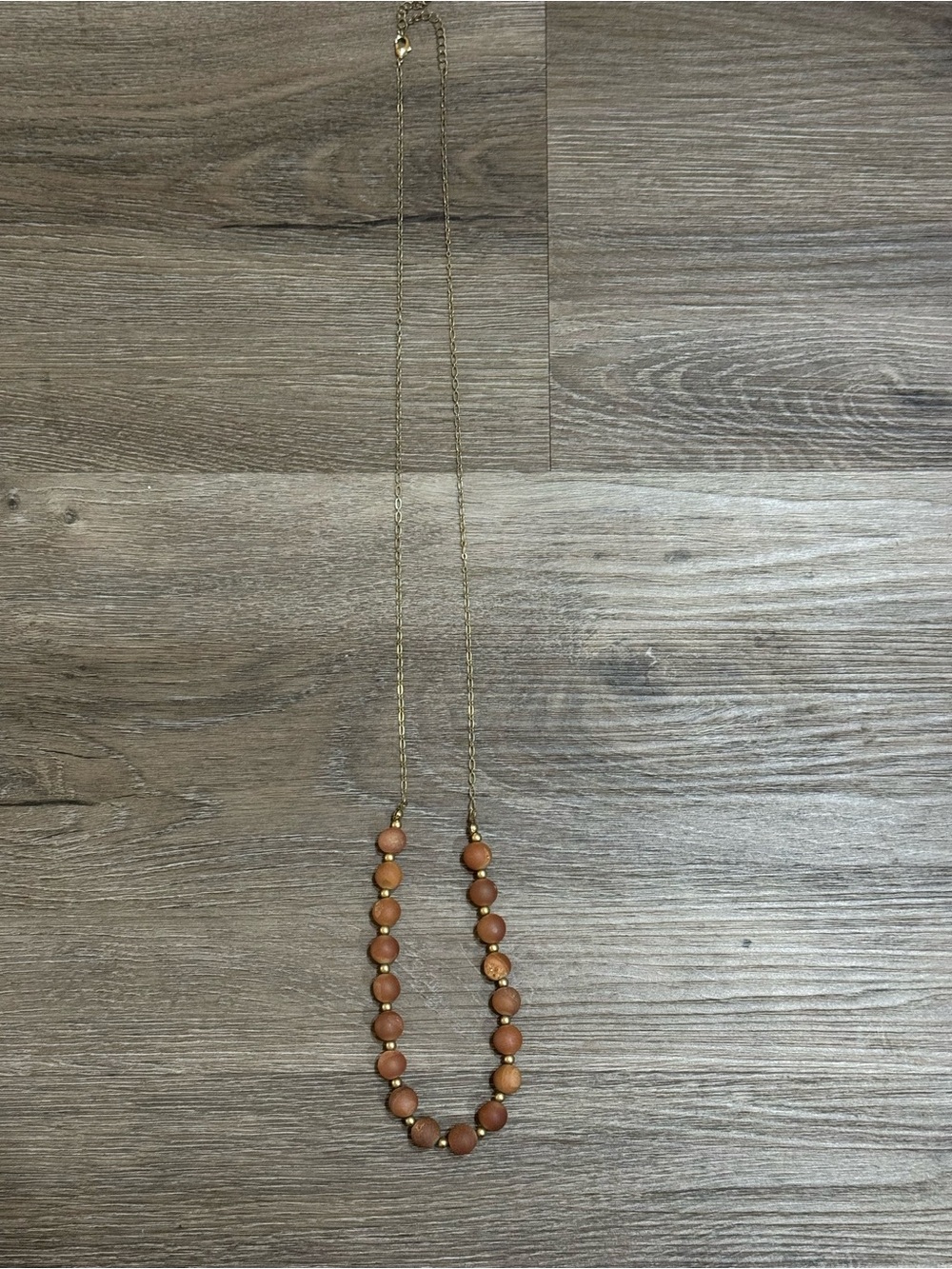 Gold Toned Long Pink Stone Necklace